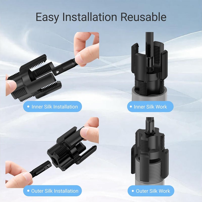 AZMRV أداة خيوط الأنابيب الداخلية والخارجية المتكاملة، مجموعة خيوط أنابيب PVC البلاستيكية 1/2'' و 3/4'' NPT، أداة قطع خيوط أنابيب PVC، أداة صنع خيوط وتوصيل أنابيب المياه، سوداء - Image 5